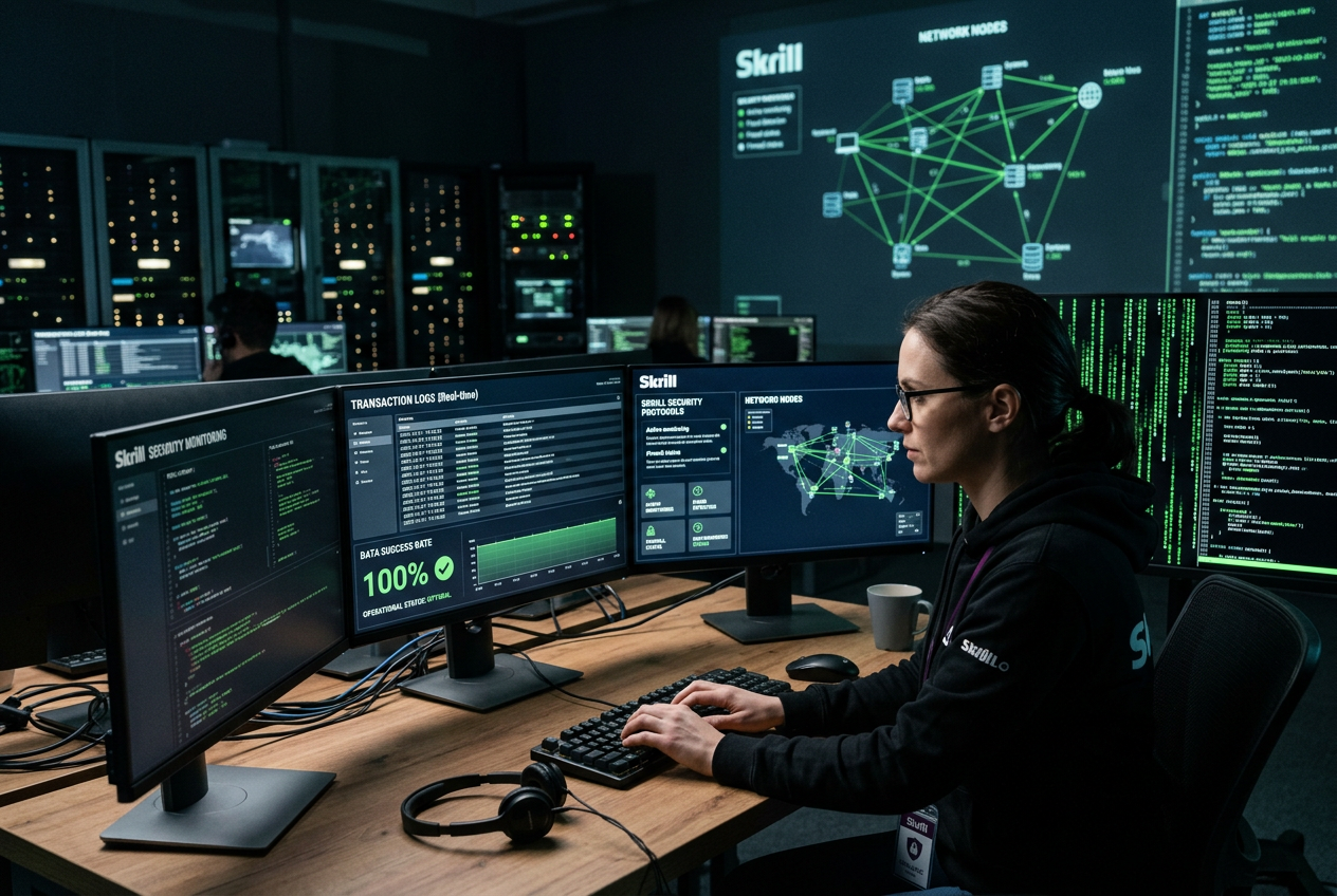Specjalista ds. cyberbezpieczeństwa monitorujący transakcje Skrill z 100% wskaźnikiem sukcesu